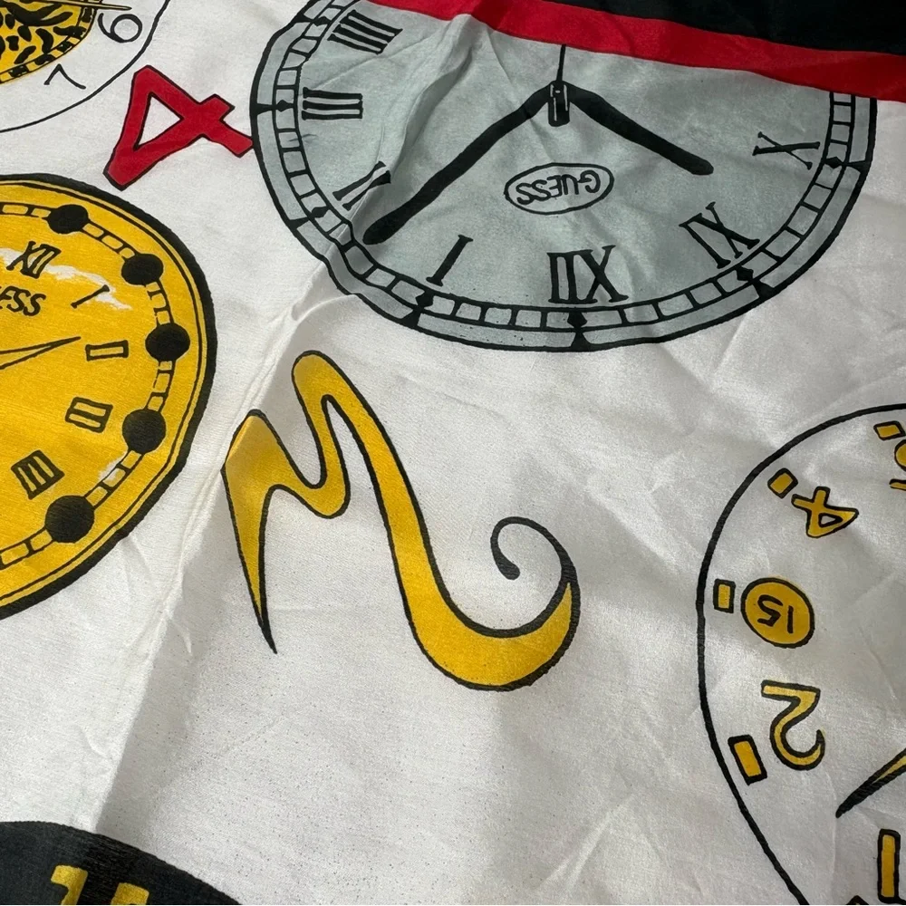 Vintage 1980’s Guess Watches 100% silk clock logo scarf